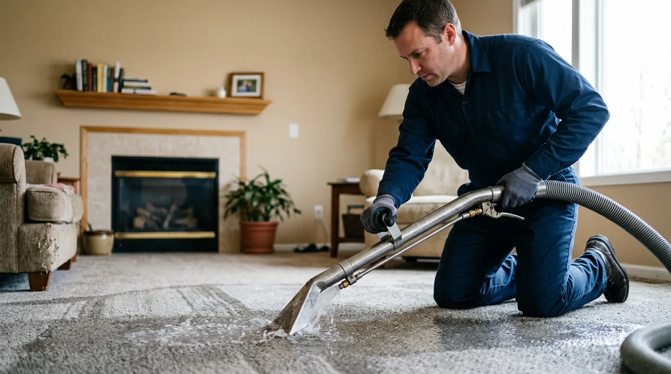 Water damage restoration technician working near Sheldon, VT